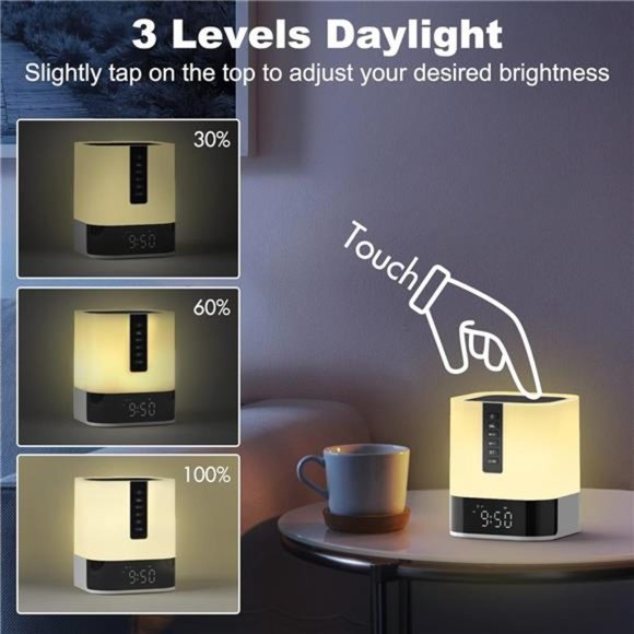 Night Light Bluetooth Speaker AlarmClock,Upgraded Touch Bedside Lamp for Bedroom - Picture 5 of 6